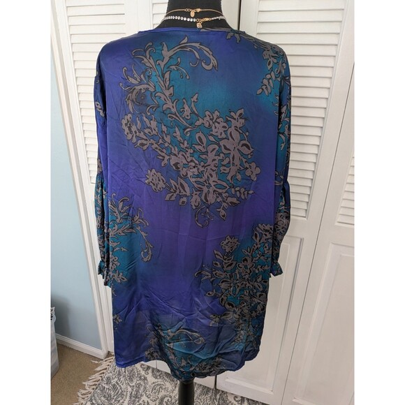 Evolution by JMS Top Womens 4X Purple Blue Paisley Peasant Boho Silky Blouse V - Picture 9 of 12